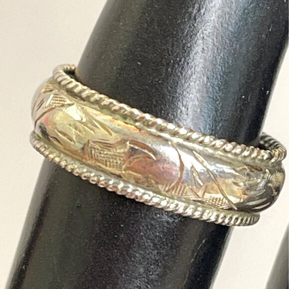 Sterling Silver 925 Women's Engraved Wedding Band Ring Rope Edge Size 6 Vintage - Picture 2 of 8